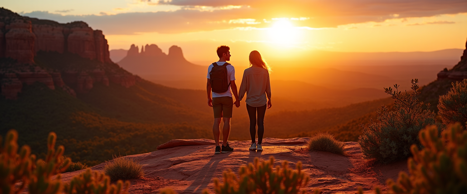 Couple in golden sunset in sedona